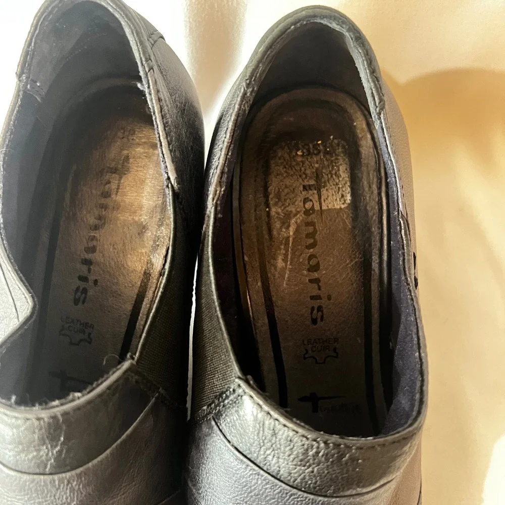 Tamaris Black Leather Cuir Shooties Ankle Booties Touch It Sole EU 38 US 7.5